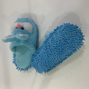 Cute Blue Bunny Mop Slipper Warm Fuzzy Microfiber Dusting Animal Slippers, Chenille Floor Cleaning Funny Rabbit Mopping House Shoes Gifts For Girls/Women