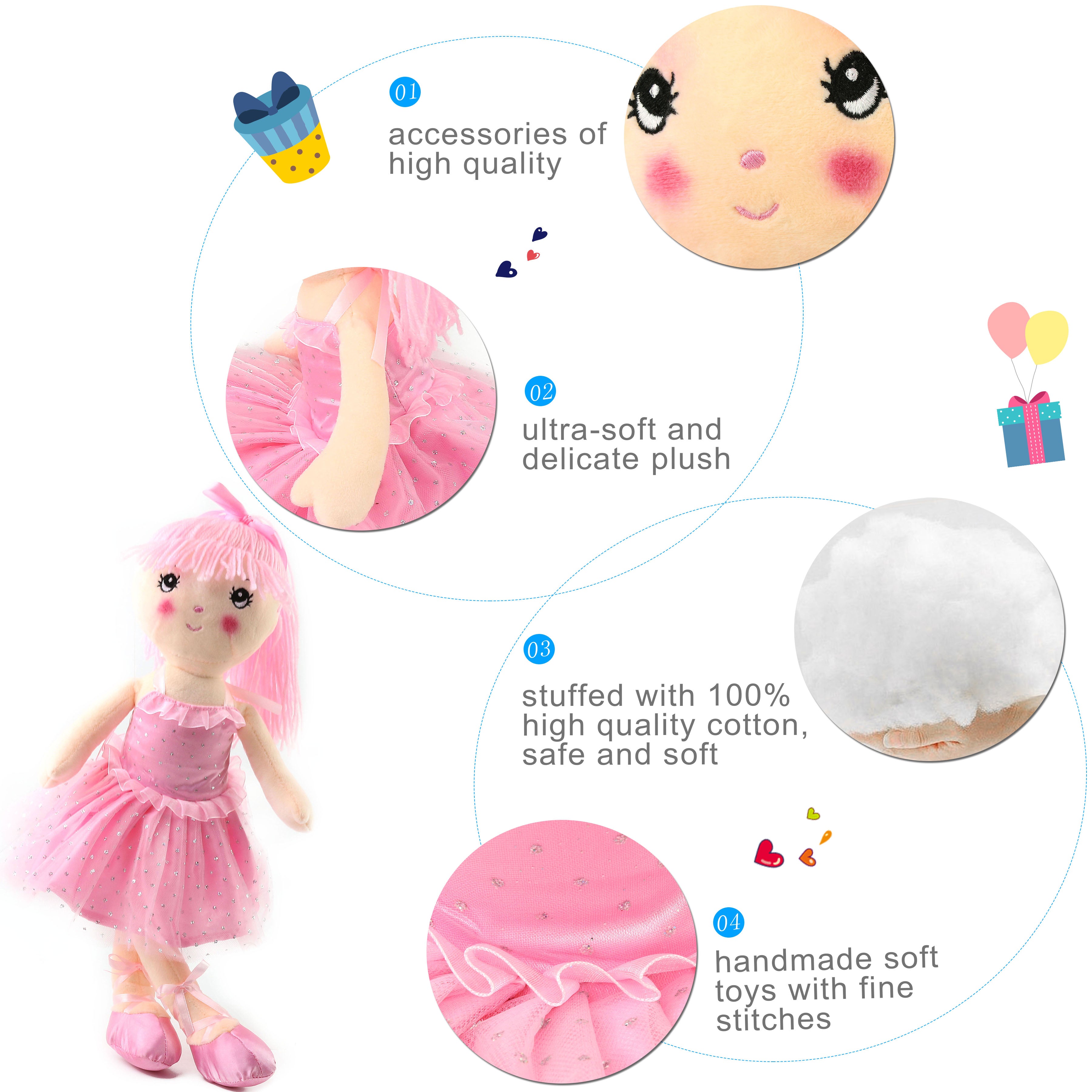 plush ballerina girl doll in pink skirt cuddly toy, 18 inch | Bstaofy - Glow Guards