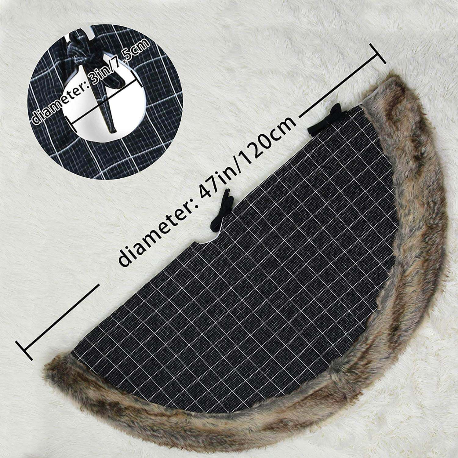 36''/48'' black buffalo Christmas tree skirt fur trim| Bstaofy - Glow Guards