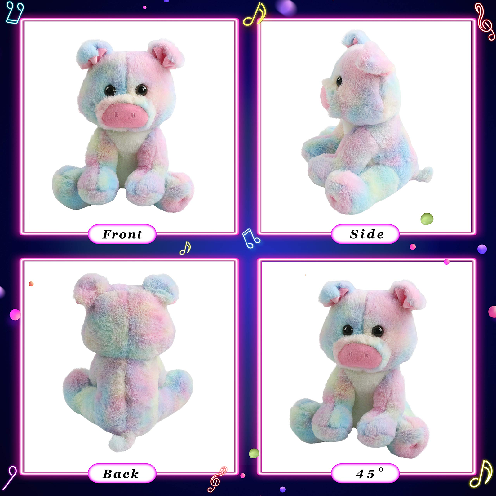 Glow Guards 12’’ Light up Rainbow Stuffed Pig LED Farm Animals Soft Plush Toy - Glow Guards