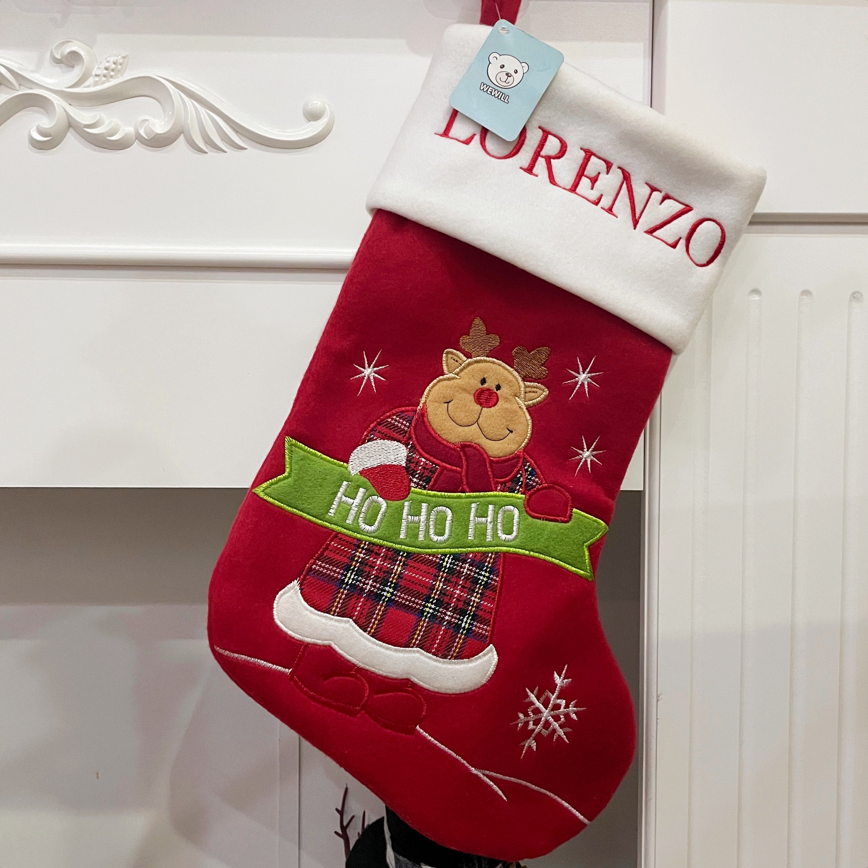 Wewill 2PCS 18" Christmas Stocking Classic Large Stockings Santa, Snowman, Reindeer Xmas Character for Family Holiday Christmas Party Decorations