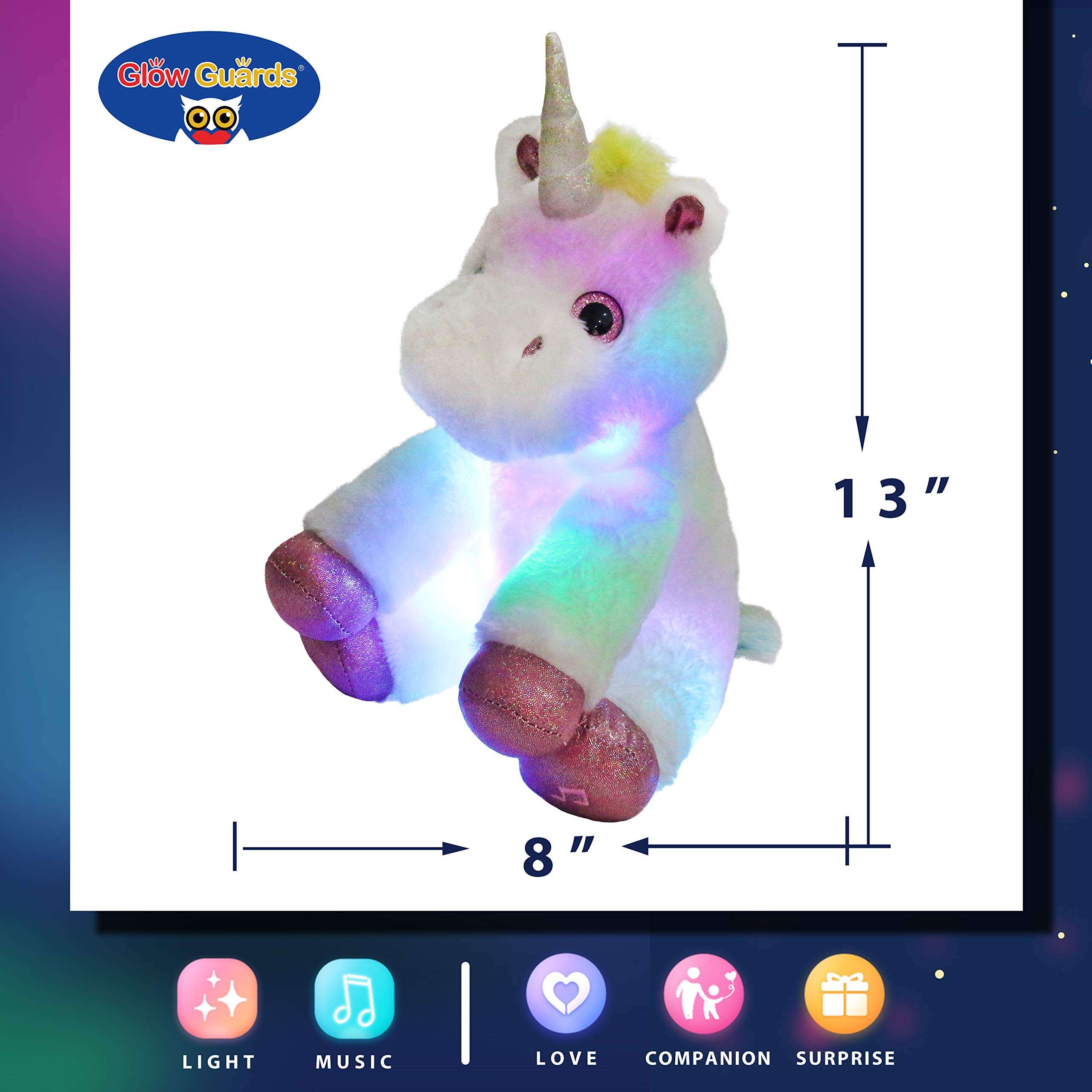 Glow Guards Light up Musical Stuffed Unicorn Soft Plush Toy , 13’’ - Glow Guards