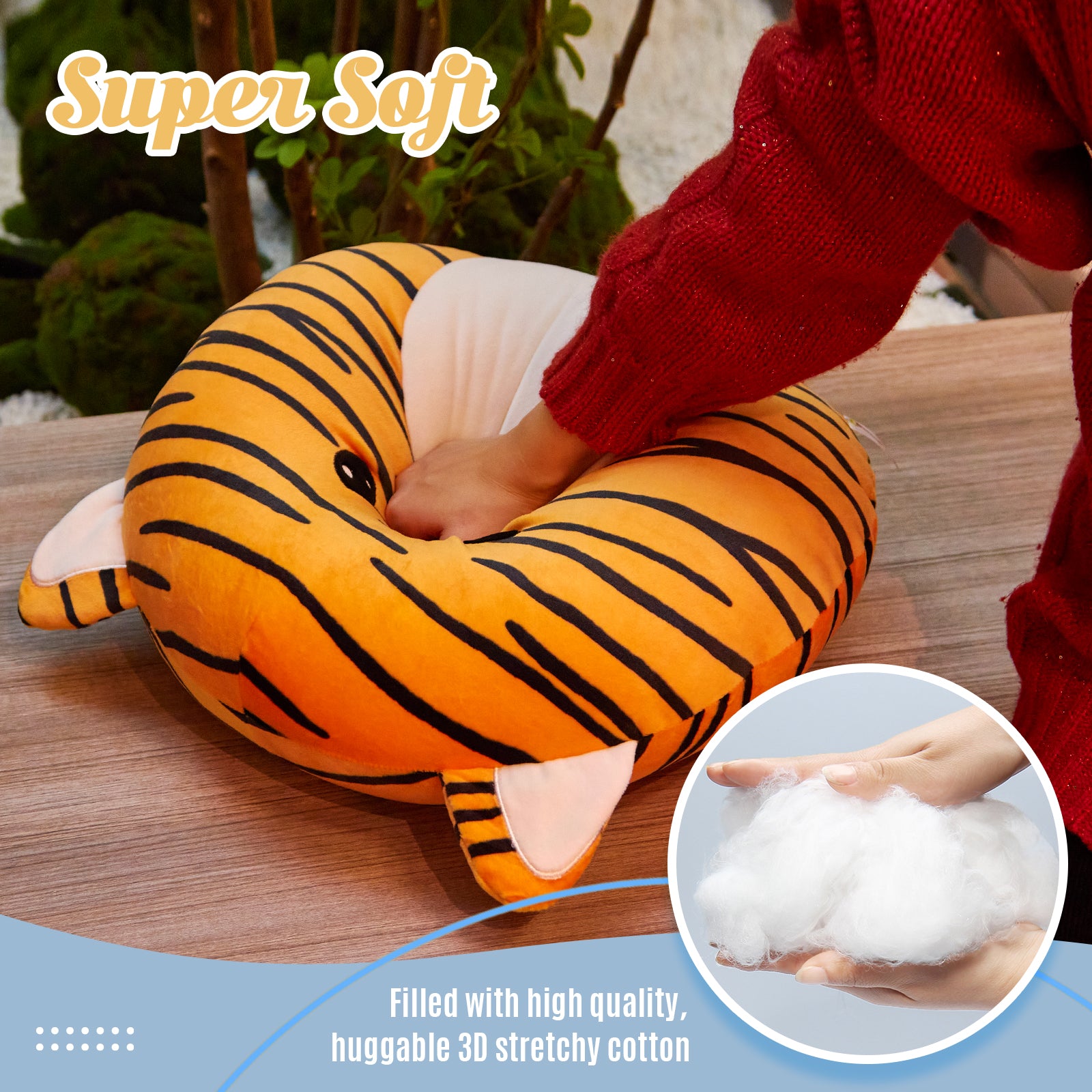 CozyWorld 15” Cute Tiger Stuffed Animal Plush Pillow Super Soft Sofa Cushion Stretchy Plushy Toy Decors Birthday Valentines Gifts