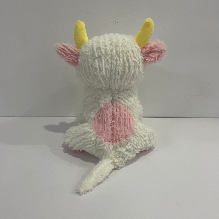 LED Light up Bull Stuffed Farm Animal Colorful Cute Soft Plush Floppy Toy Night Glow in the Dark Winter Christmas Easter Birthday Gifts for Kids Toddlers, White, 10''