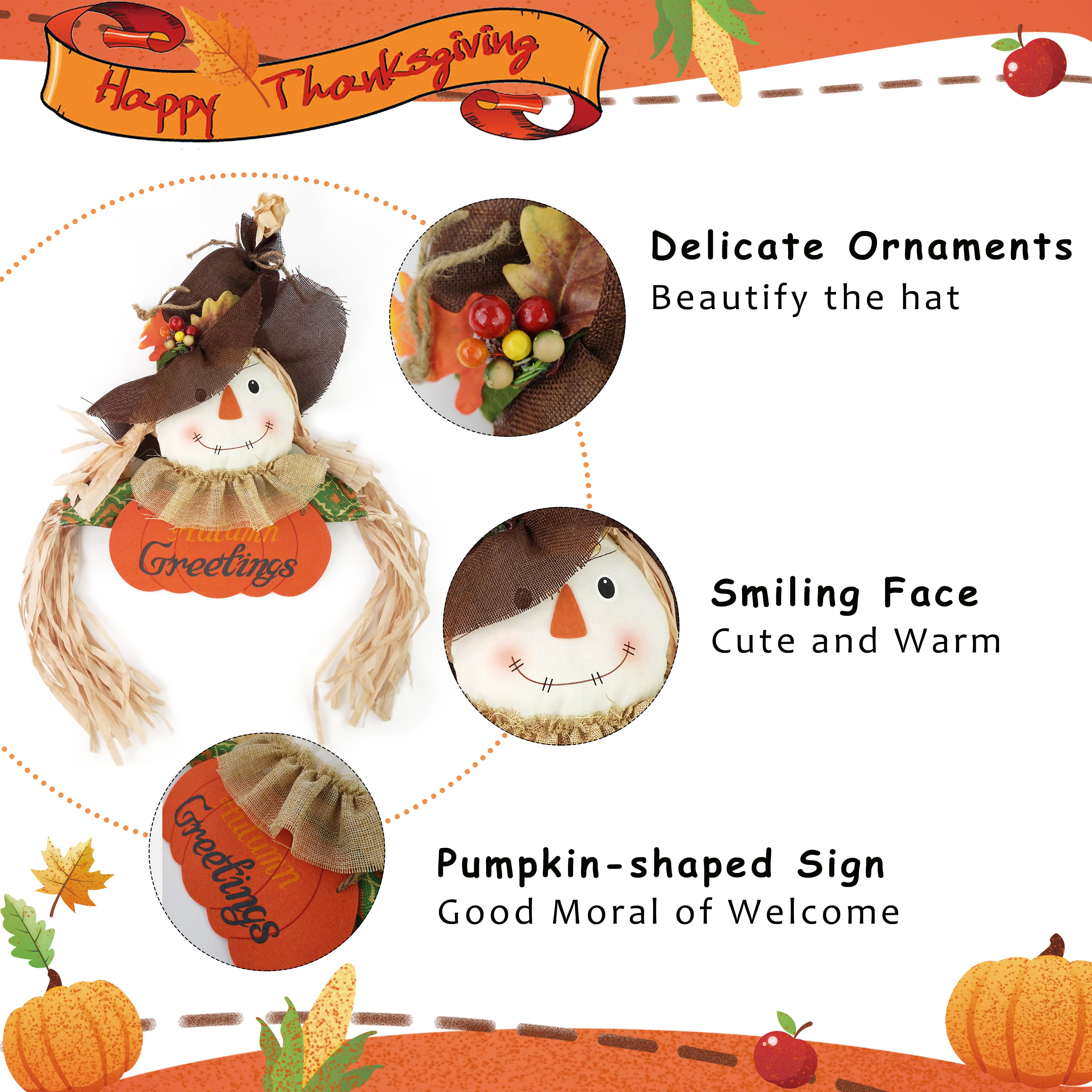 Thanksgiving signs harvest scarecrow hang wreath decors | Bstaofy - Glow Guards