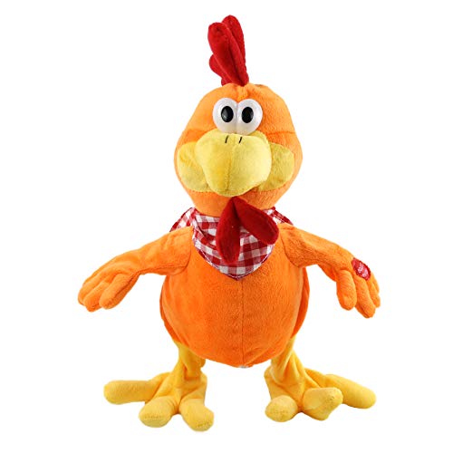 Houwsbaby Squawking Chicken Musical Stuffed Animal with a bib Walking Singing and Waving Rooster Electronic Interactive Plush Toy, 14.5 inches - Glow Guards