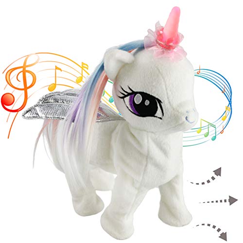 Houwsbaby Electronic Glowing Unicorn Musical Horse Stuffed Animal Singing and Walking Plush Toy Interactive Animated Kids Gift, 13 in - Glow Guards