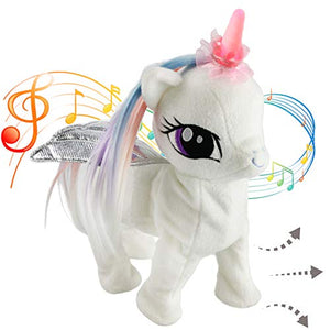 Houwsbaby Electronic Glowing Unicorn Musical Horse Stuffed Animal Singing and Walking Plush Toy Interactive Animated Kids Gift, 13 in - Glow Guards