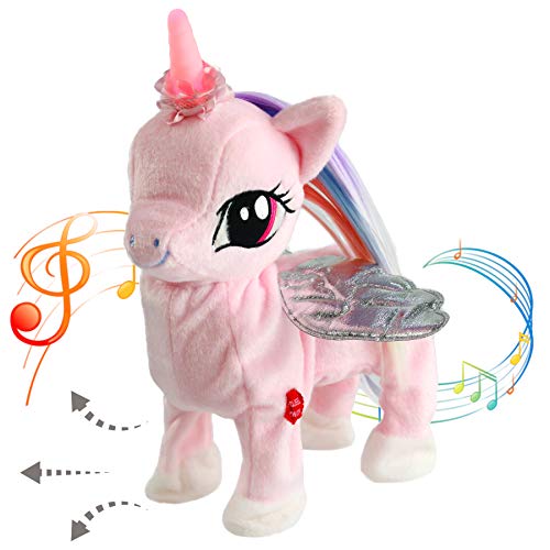 Houwsbaby Electronic Glowing Unicorn Musical Horse Stuffed Animal Singing and Walking Plush Toy Interactive Animated Kids Gift, 13 in - Glow Guards