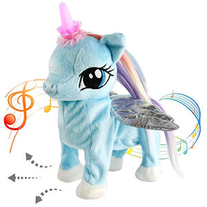 Houwsbaby Electronic Glowing Unicorn Musical Horse Stuffed Animal Singing and Walking Plush Toy Interactive Animated Kids Gift, 13 in - Glow Guards