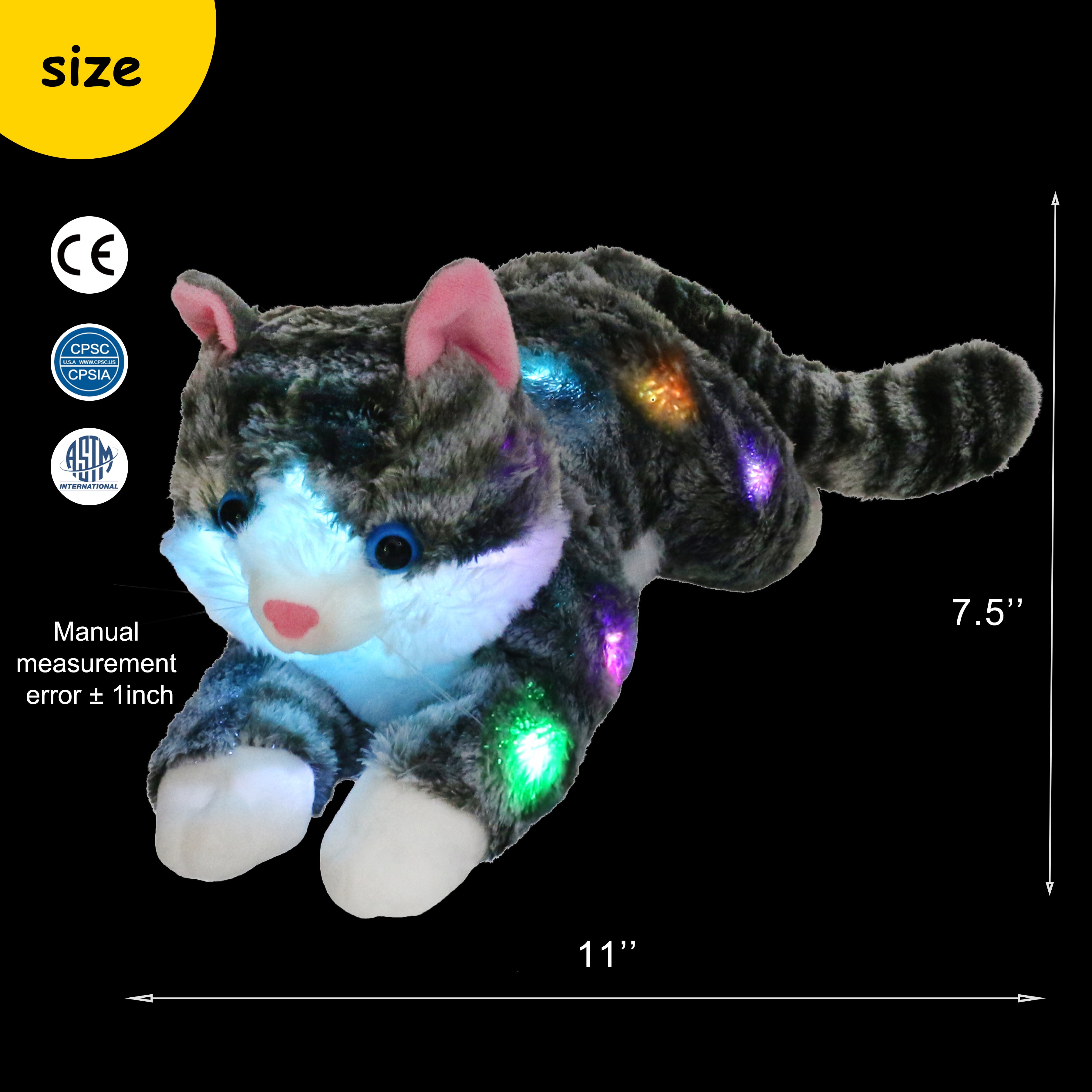 BSTAOFY Light up Kitty Stuffed Animal LED Sitting Cat Plush - Glow Guards