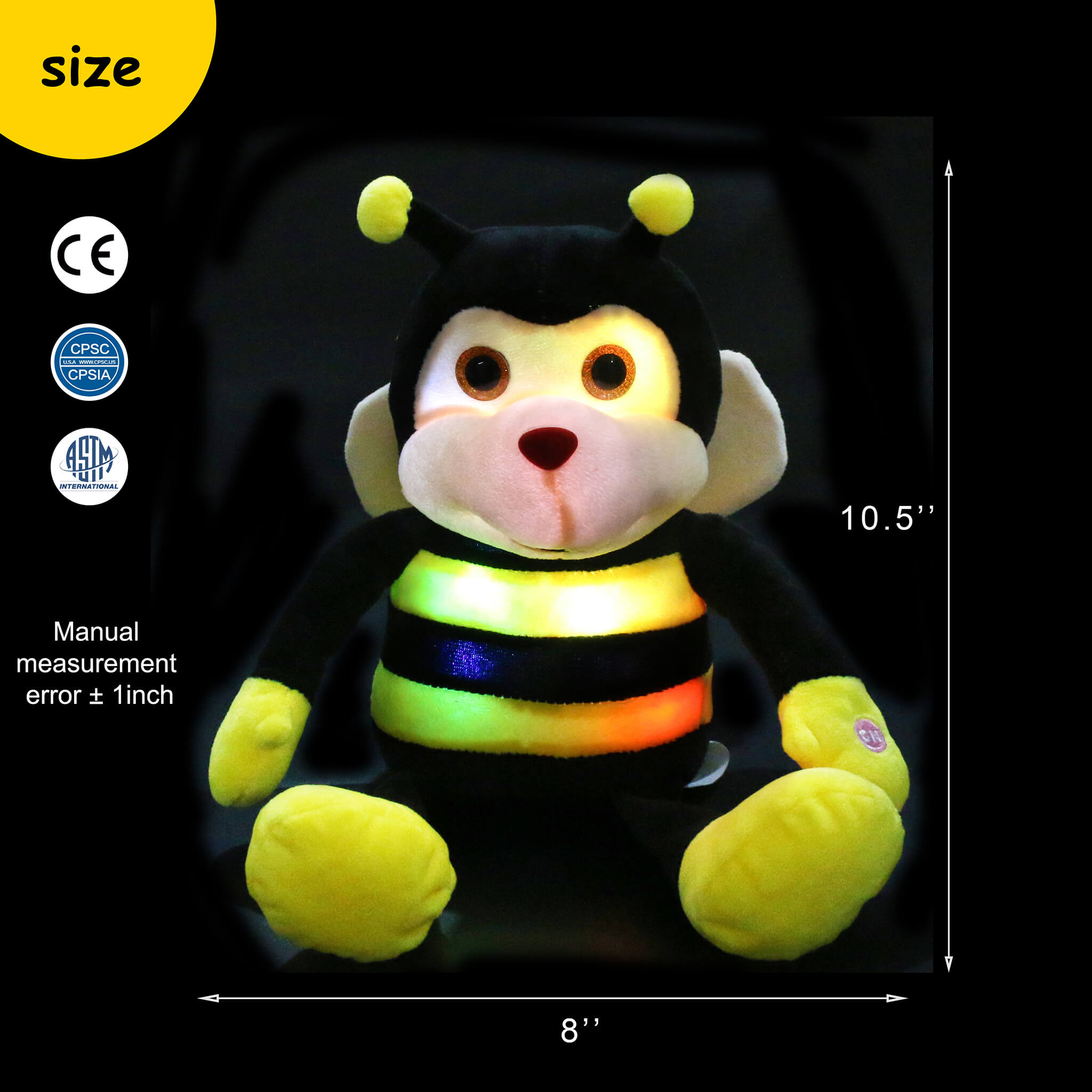 light up stuffed bumble bee plush toy, 10.5'' | Bstaofy - Glow Guards