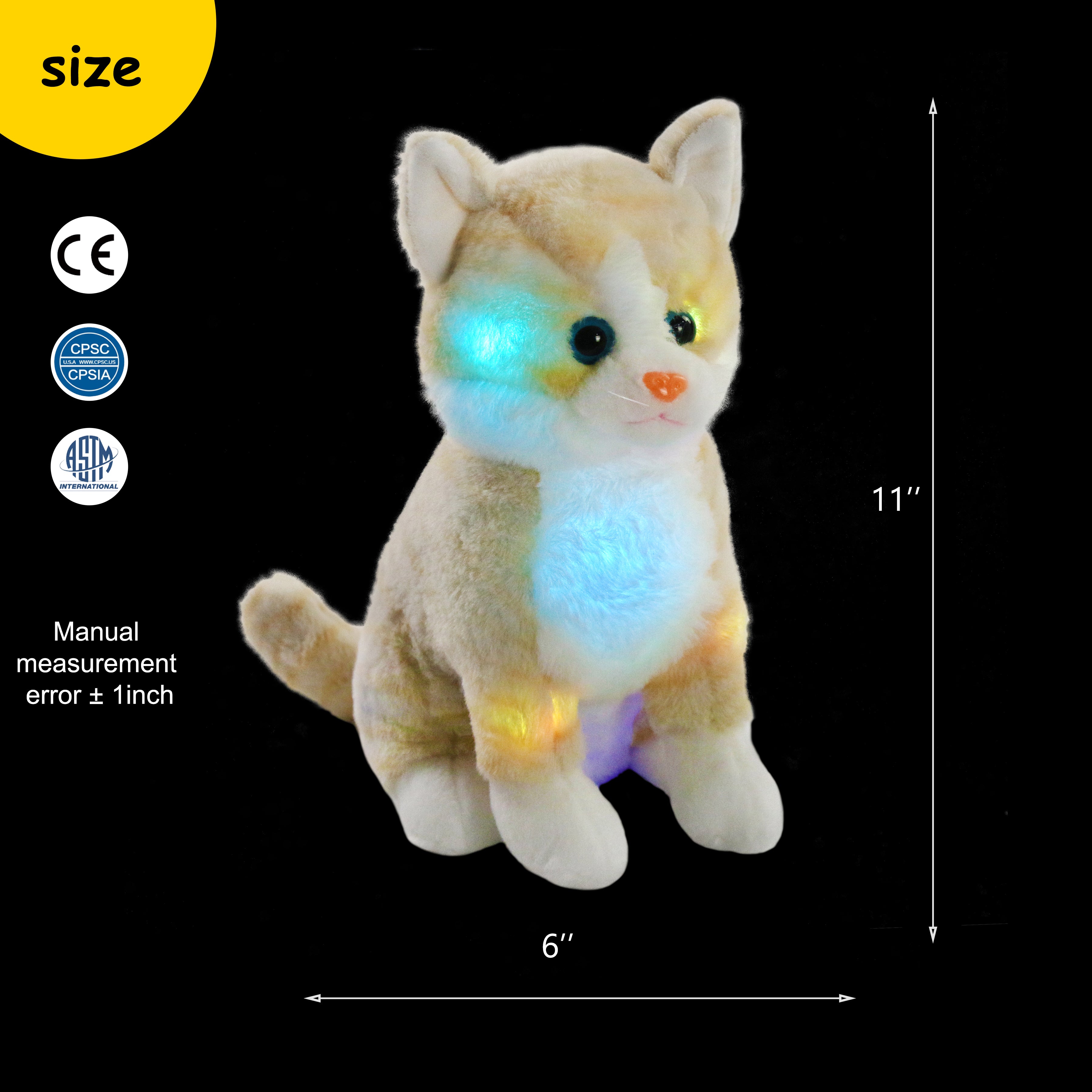 Bstaofy LED Cat Stuffed Animal Kitten Plush Toy Floppy Soft - Glow Guards