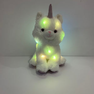 LED Angel Cat Stuffed Animal Glowing Night Light Cute Plush Toy Doll Gifts for Decoration Festivals Birthdays Kids Women, White, 13"