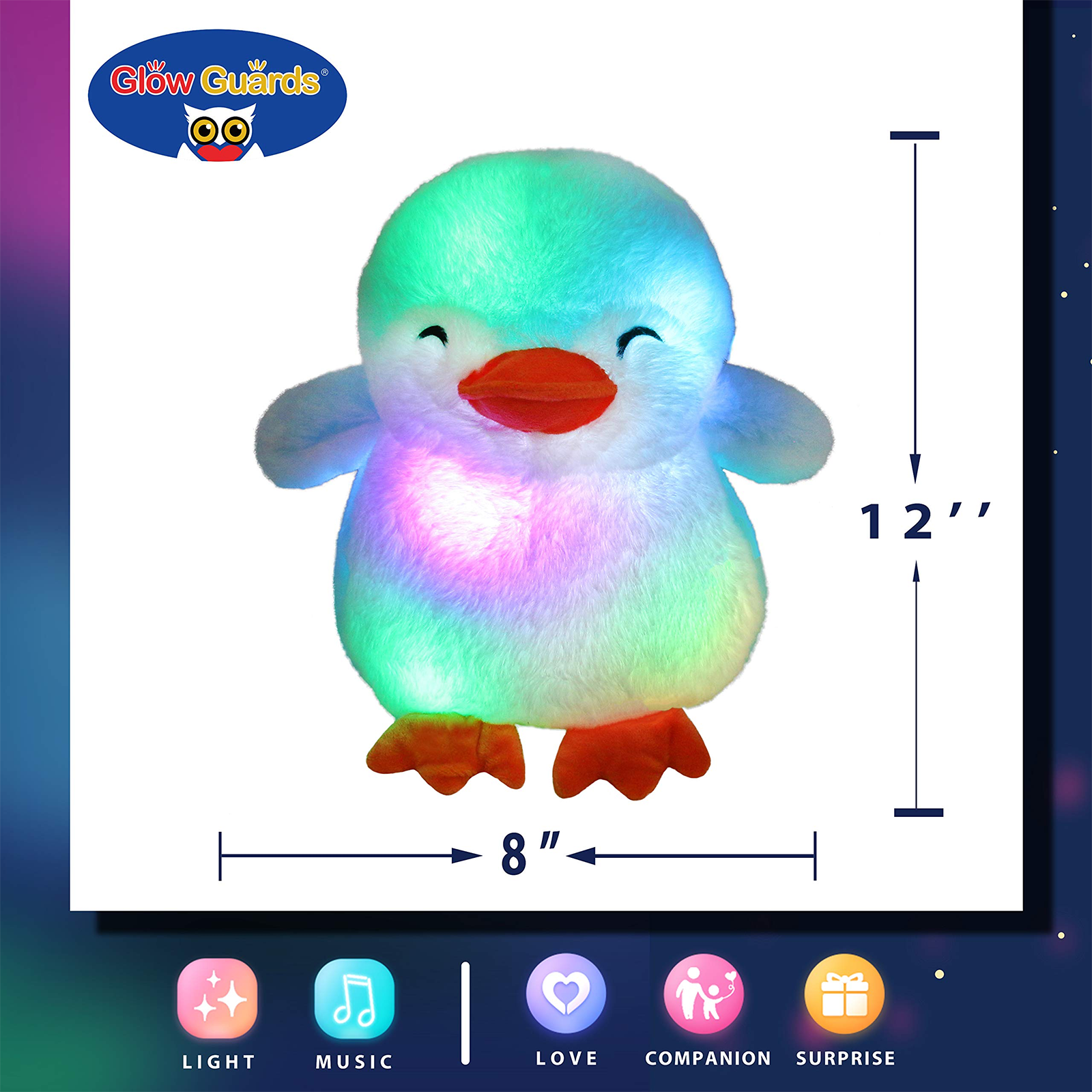 Glow Guards 12’’ Light up Stuffed Penguin Snuggle Soft Plush - Glow Guards