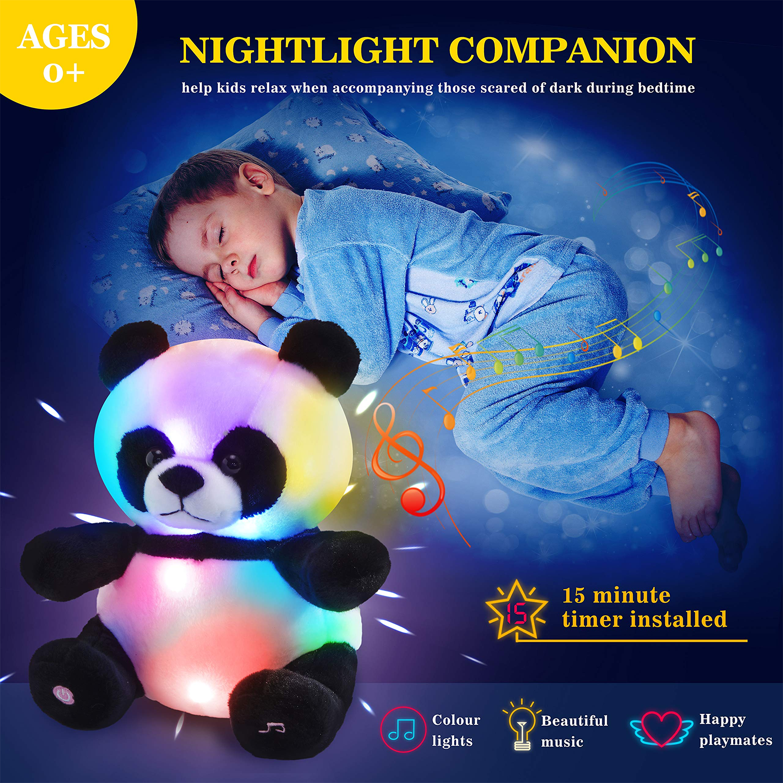 Bstaofy 11.5'' Musical LED Panda Stuffed Animal Glow Soft Plush Toys - Glow Guards