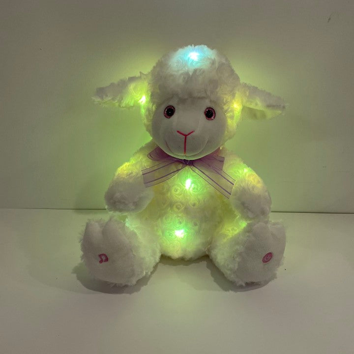 LED Glowing Sheep Toy White Rose Velvet Stuffed Animal Colorful Night Light Up Cute Plush Soft Doll Gifts for Decors Birthdays Kids, 13"