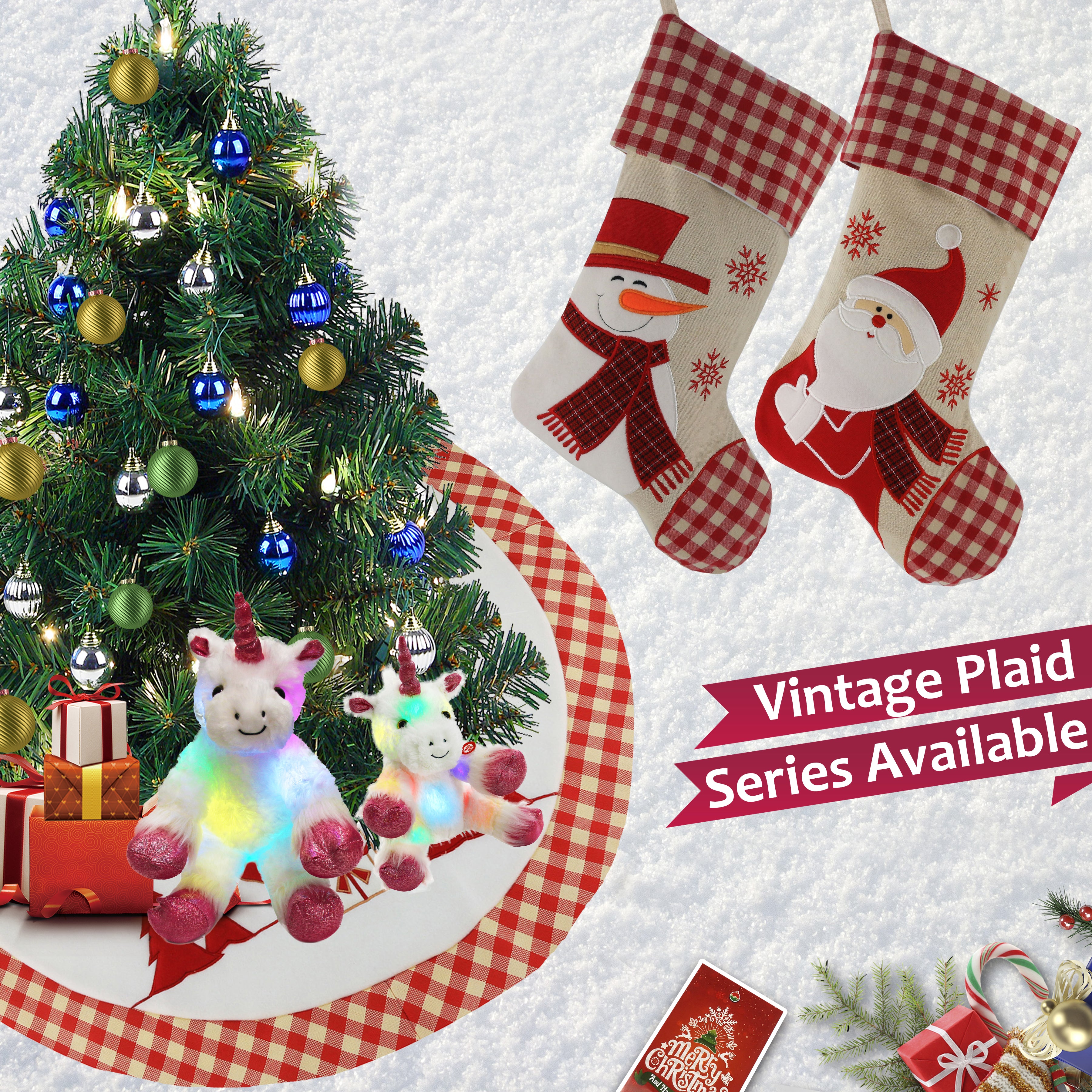 Christmas stockings set of 2 classic red palid, 17'' | Bstaofy - Glow Guards