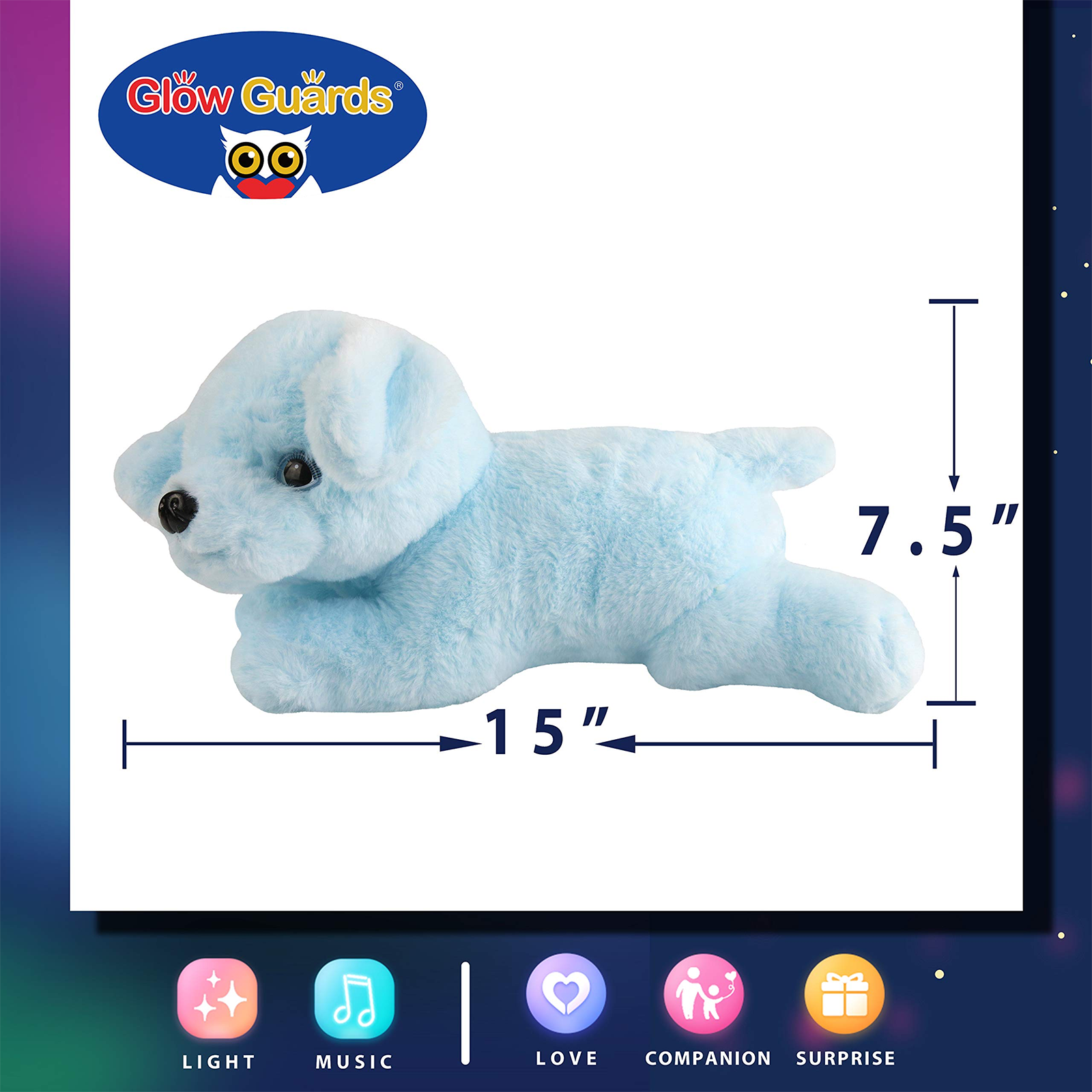 Glow Guards 15'' Light up Stuffed Puppy Dog Soft Pillow Plush - Glow Guards