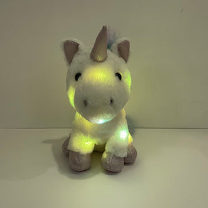 LED Angel Unicorn Stuffed Animal Glowing Night Light Cute Plush Toy Doll Gifts for Decoration Festivals Birthdays Kids Women, White, 13"