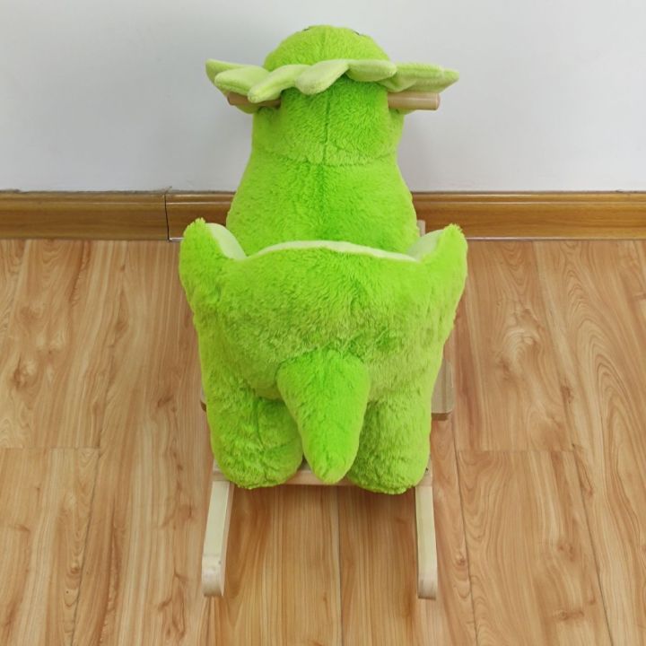 Safe Light up Musical Green Dinosaur  Rocking Horse Set of 2 with Green Horse Plush Toy Baby Wooden Chair for Toddlers Girls and Babies (Dinosaur)
