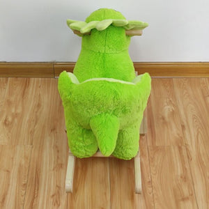 Safe Light up Musical Green Dinosaur  Rocking Horse Set of 2 with Green Horse Plush Toy Baby Wooden Chair for Toddlers Girls and Babies (Dinosaur)