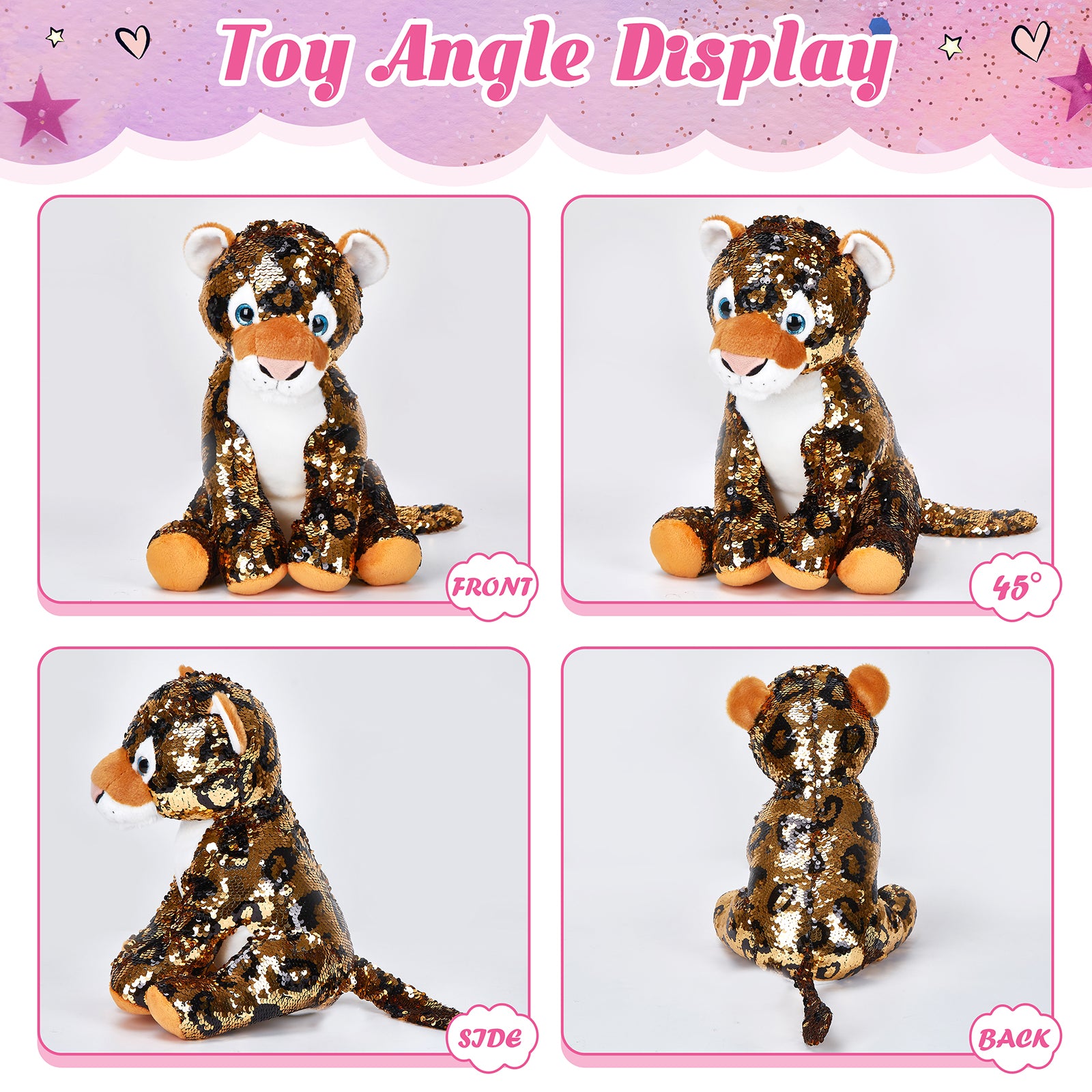 Athoinsu 12'' Sequin Leopards Plush Toy Stuffed Animal - Glow Guards