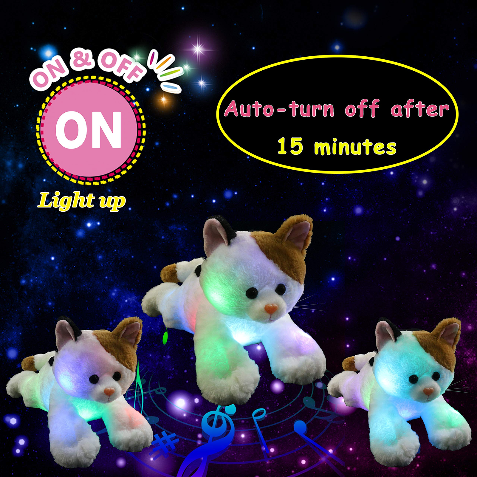 Glow Guards 15’’ Light up Stuffed Cat LED Kitty Soft Pillow - Glow Guards