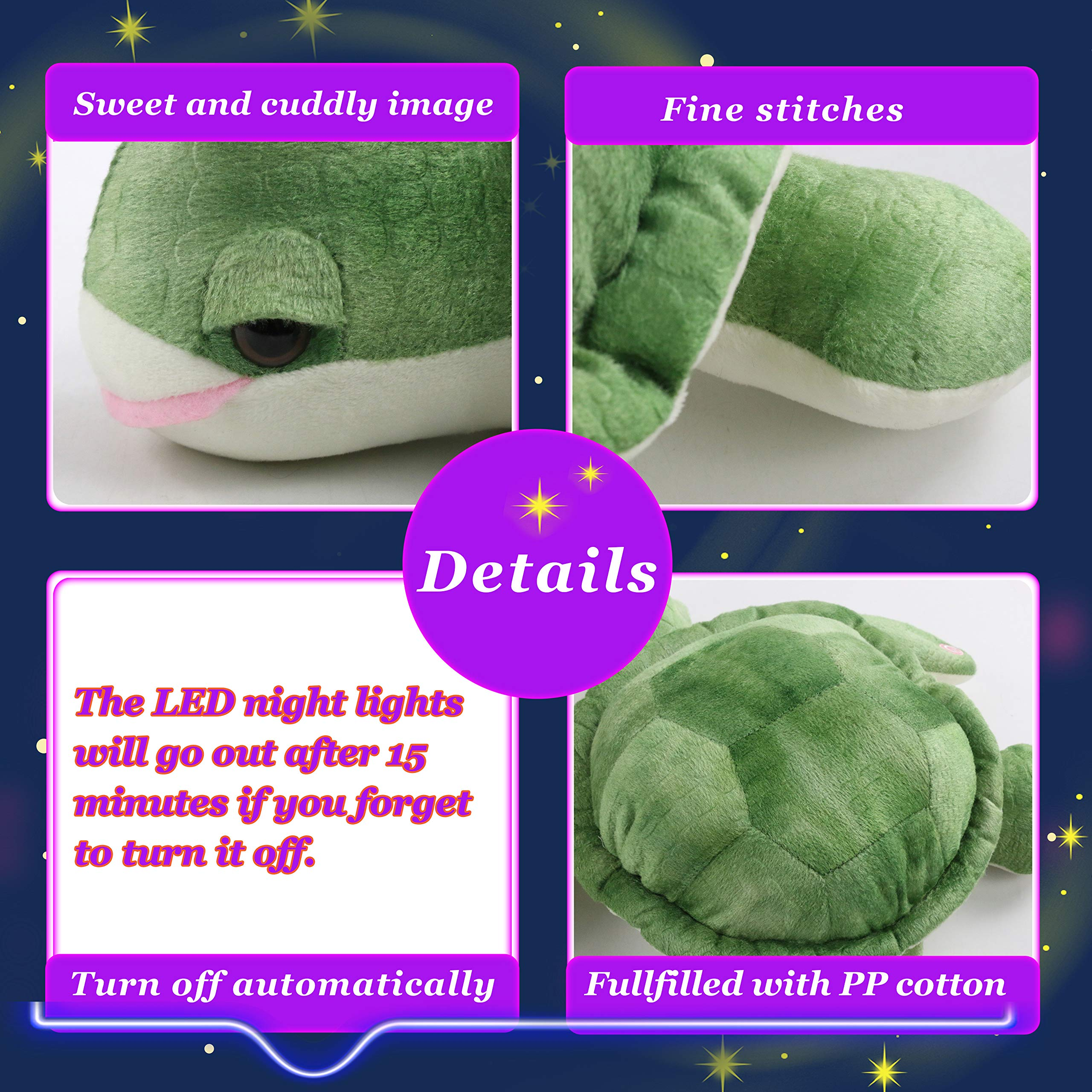 Glow Guards 14’’ Light up Musical Sea Turtle Stuffed Ocean Life Animals Soft Pillow Plush Toy - Glow Guards