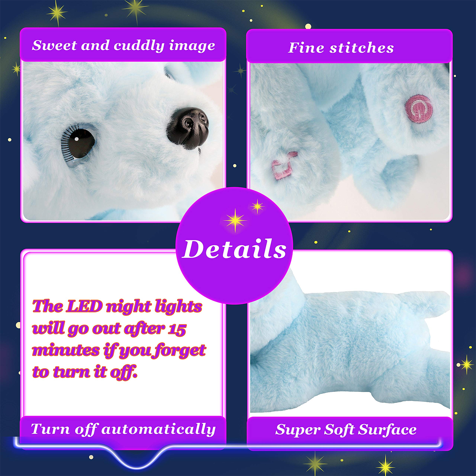 Glow Guards 15'' Light up Stuffed Puppy Dog Soft Pillow Plush - Glow Guards