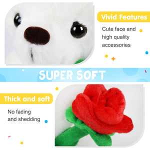 Houwsbaby Glow Teddy Bear with Rose Stuffed Animal Soft Light Up Plush Toy LED Night Lights Valentine’s Day Gifts for Kids Toddler Girlfriend Mother's Day, White, 10.5''