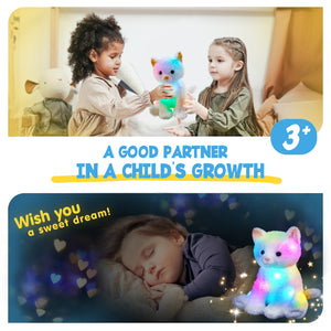 Houwsbaby Light up Kitty Stuffed Animal Cat Floppy LED Plush Toy Kitten Night Lights Glow Pillow Birthday Gifts for Kids Toddler Girls, White, 11.5''