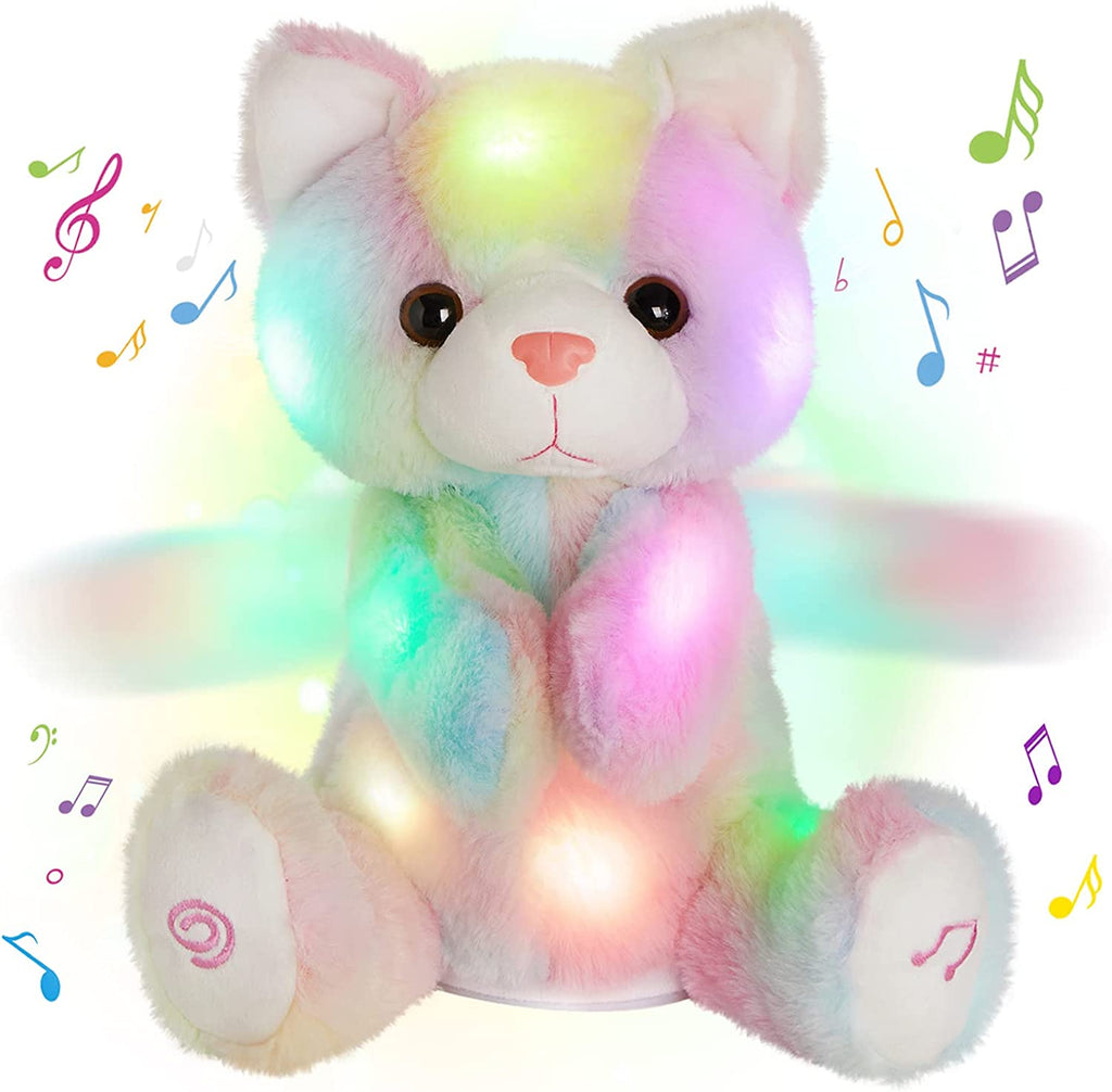 Glow Guards 11" Electronic Clapping Light Up Kitty Toy Singing Stuffed Animal Plush Rainbow Cat Doll Soft Gifts for Decors Birthdays Kids