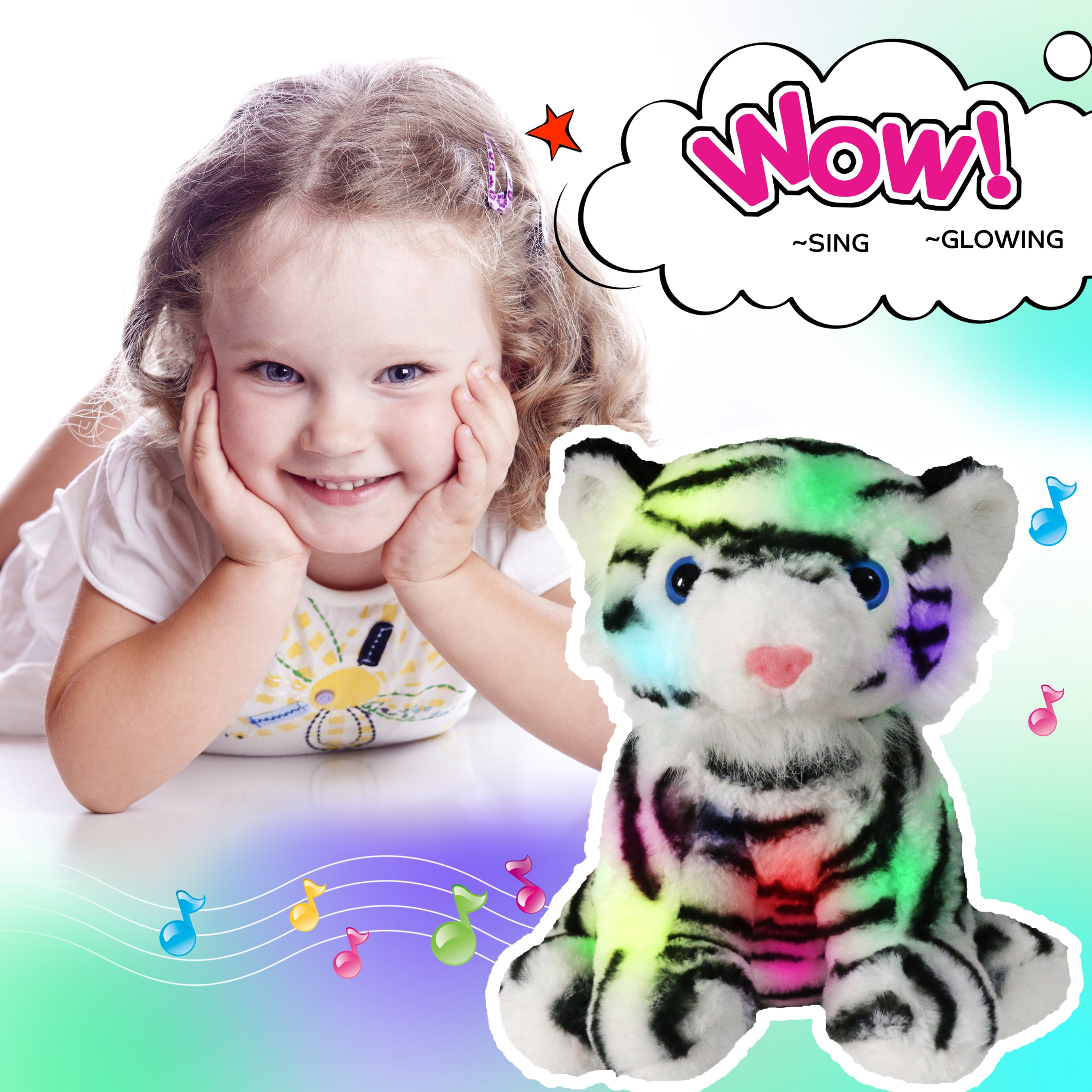 BSTAOFY Light Up Bengal Tiger Stuffed Animals LED White - Glow Guards