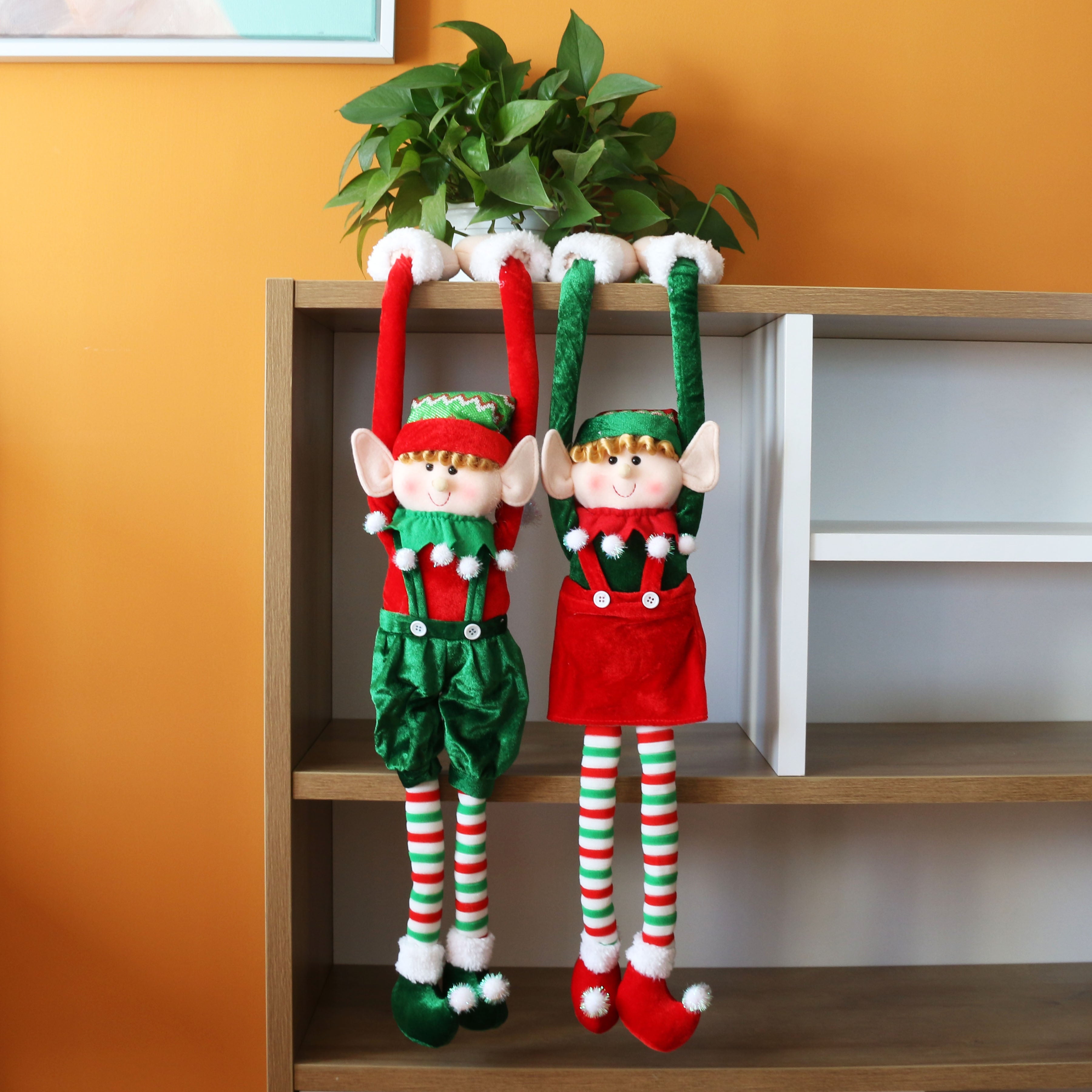 flexible Christmas elves dolls on doorknot decor, 2pc, 30'' | Bstaofy - Glow Guards