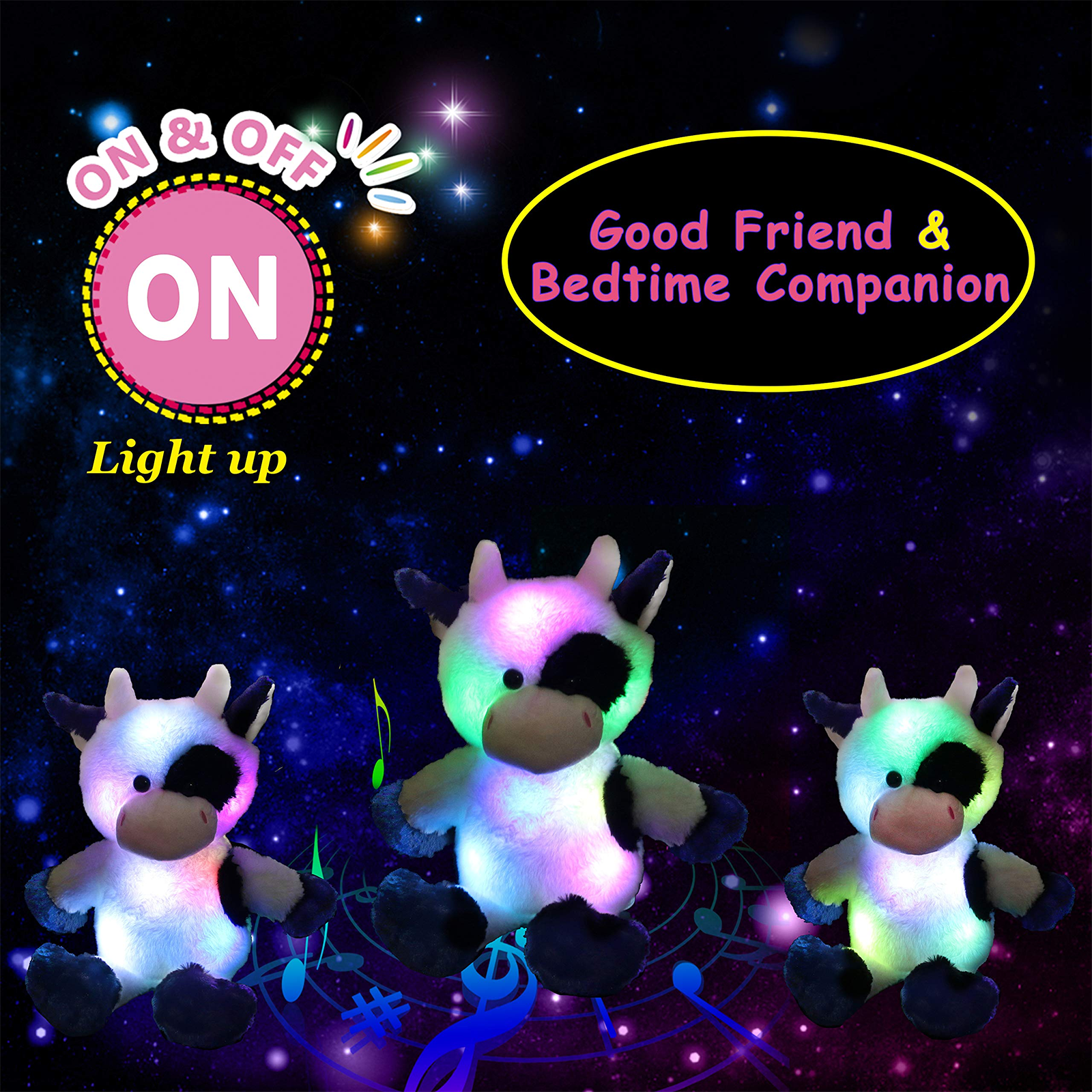 Glow Guards 15’’ Light up Stuffed Dairy Cow Soft Plush Toy - Glow Guards