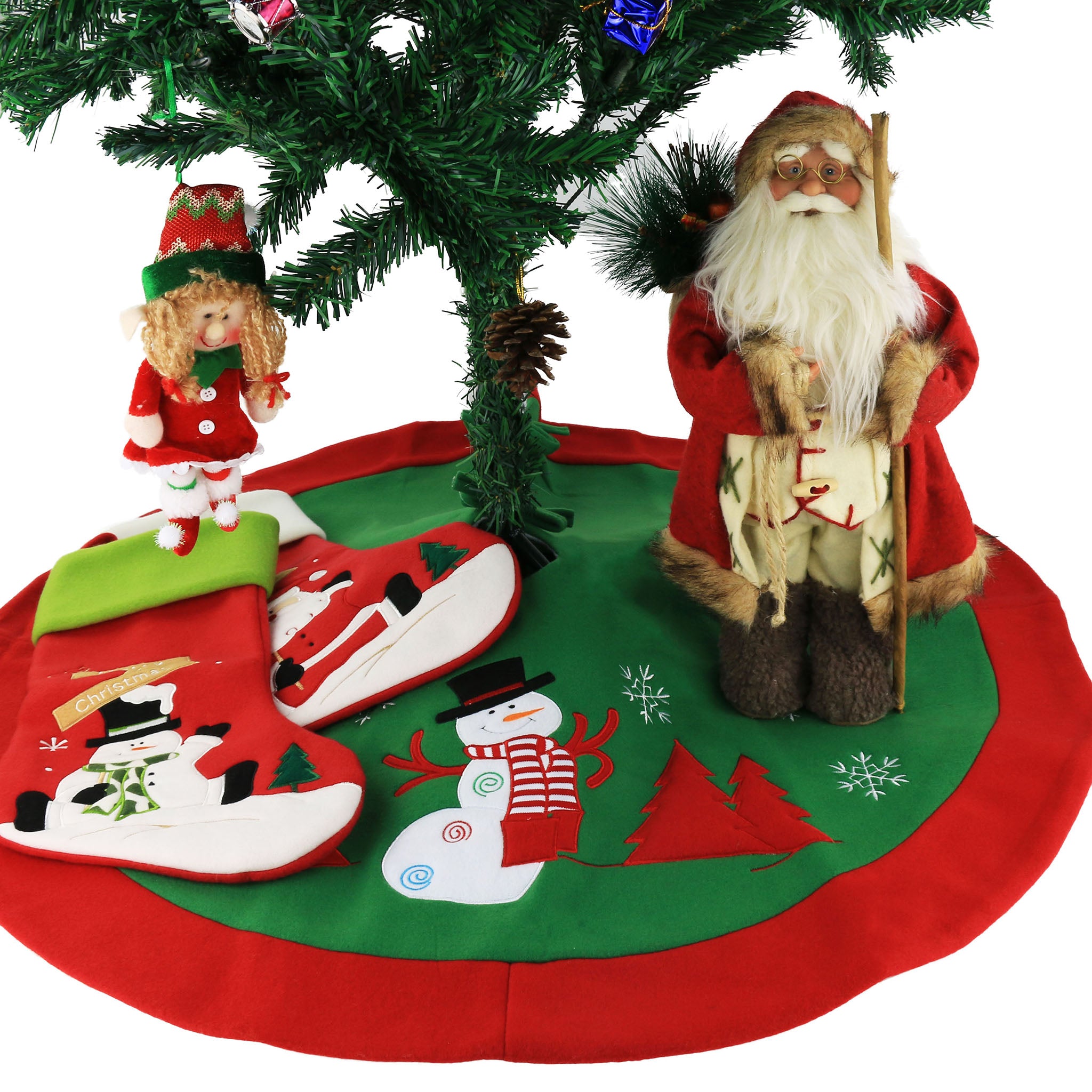 36’’ Christmas Tree Skirt with Thick Plaid Trim of 4 patterns - Glow Guards
