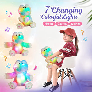 Glow Guards 11" Electronic Clapping Light Up Dinosaur Toy Singing Stuffed Animal Plush Rainbow Dino Doll Soft Gifts for Decors Birthdays Kids