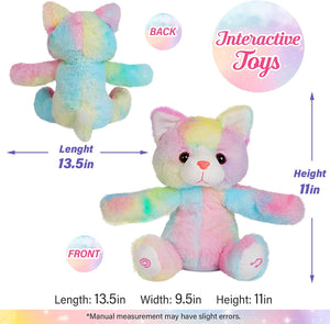 Glow Guards 11" Electronic Clapping Light Up Kitty Toy Singing Stuffed Animal Plush Rainbow Cat Doll Soft Gifts for Decors Birthdays Kids