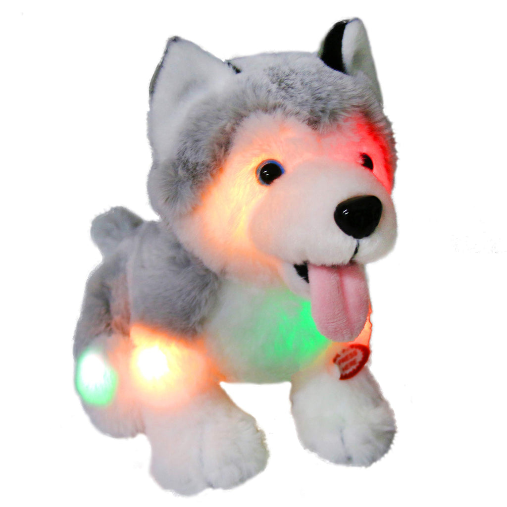 Athoinsu Light up Stuffed Husky Puppy Dog Soft Plush Toy with Magic Lights, 8'' - Glow Guards