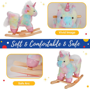 Glow Guards Baby Rocking Horse Plush Stuffed Unicorn Rocker， Musical Light up Wooden Riding Toys for Ages 1-3 Toddlers Kids Babies Ride Toy Gift (Unicorn)