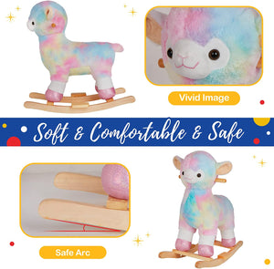 Glow Guards Baby Rocking Horse Plush Stuffed Alpaca Rocker , Musical Light up Wooden Riding Toys for Ages 1-3 Toddlers Kids Babies Ride Toy Gift (Alpaca)