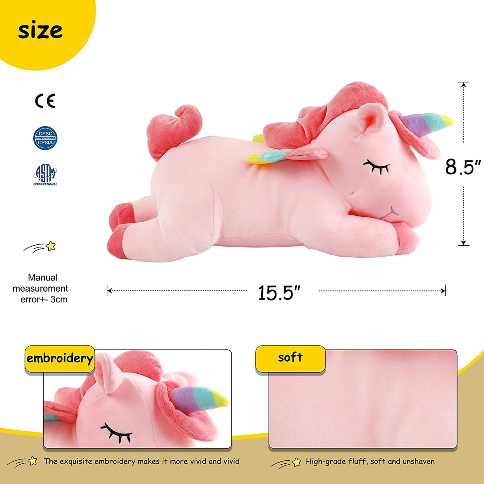 Athoinsu 15.5'' Pink Stuffed Unicorn Soft Plush Toy - Glow Guards