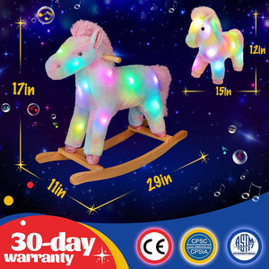 Glow Guards Baby Rocking Horse Stuffed Horse Rocker, Musical Light up Wooden Riding Toys for Ages 3-6 Plush Toddlers Kids Babies Ride Toy Gift (Horse)