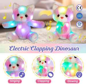 Glow Guards 11" Electronic Clapping Light Up Kitty Toy Singing Stuffed Animal Plush Rainbow Cat Doll Soft Gifts for Decors Birthdays Kids
