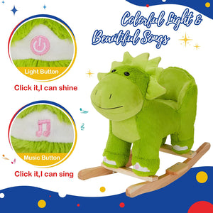 Glow Guards Rocking Horse Light up Plush Stuffed Dinosaur Rocker,Musical Wooden Riding Toys for Ages 1-3 Plush Toddlers Babies Ride Toy Gift (Dinosaur)