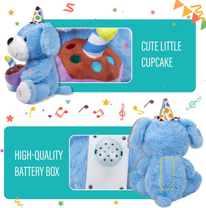 Glow Guards 12" Happy Birthday LED Dog Stuffed Animal Electric Recordable Glowing Musical Puppy Singing Soft Plush Toy Children’s Day Gift for Kids, Blue
