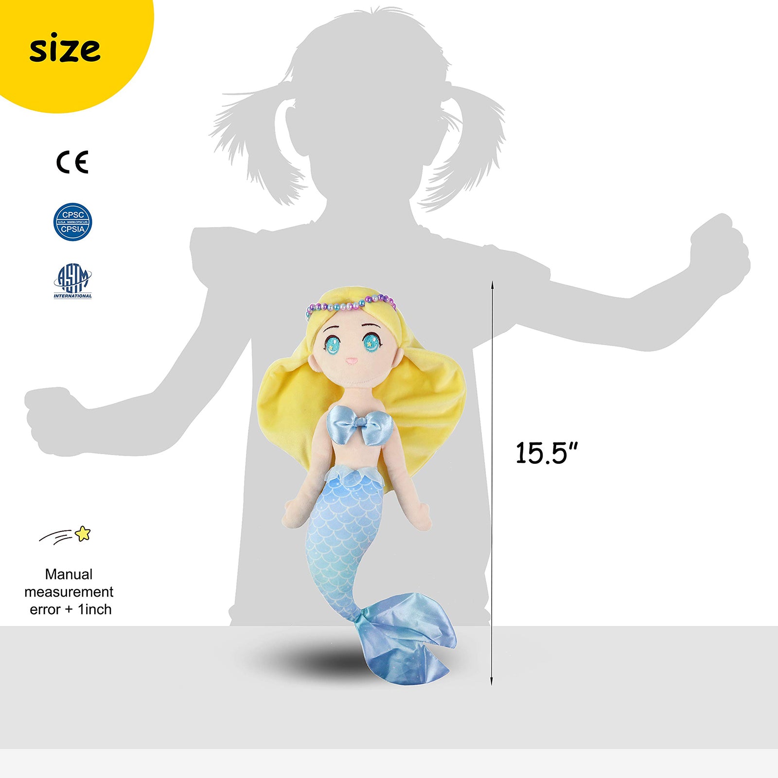 Athoinsu 15.5'' Stuffed Mermaid Doll Princess Soft Plush Toy - Glow Guards