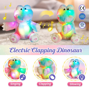 Glow Guards 11" Electronic Clapping Light Up Dinosaur Toy Singing Stuffed Animal Plush Rainbow Dino Doll Soft Gifts for Decors Birthdays Kids