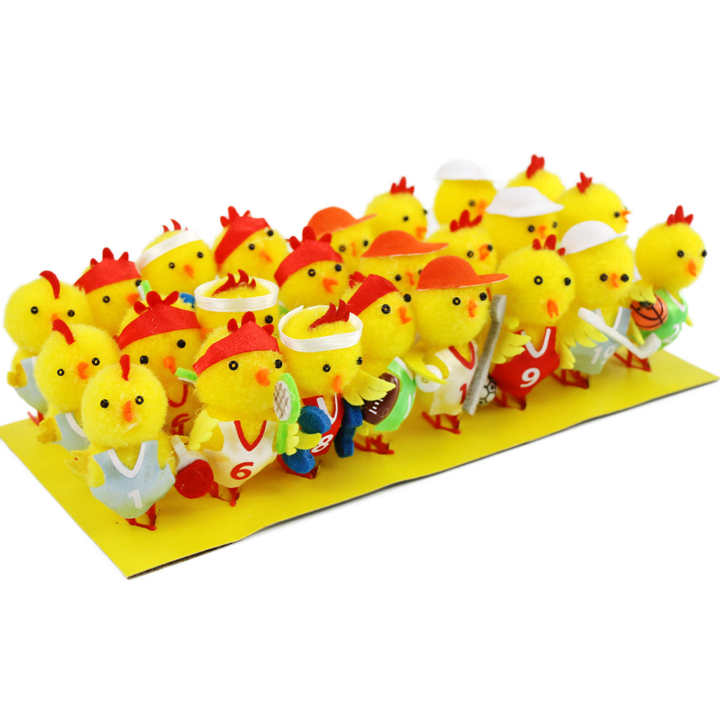 chenille Easter chicks set figures, pack of 24, 2 inches - Glow Guards